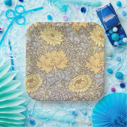 William Morris Chrysanthemum Mum Flowers Papieren Bordje (Feest)