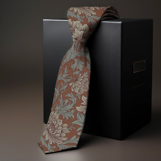 William Morris Chrysanthemum Pattern Blauwgroen Br Stropdas