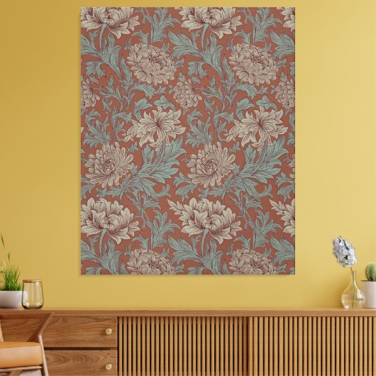 William Morris Chrysanthemum Pattern Canvas Afdruk (Insitu (Woonkamer))