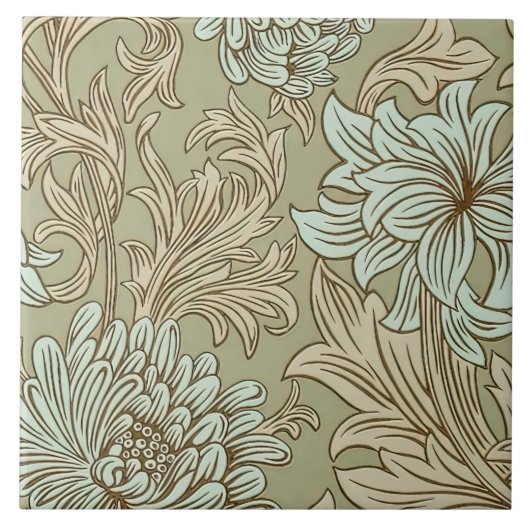 William Morris Chrysanthemum Pattern Ceramic Tile Tegeltje (Voorkant)
