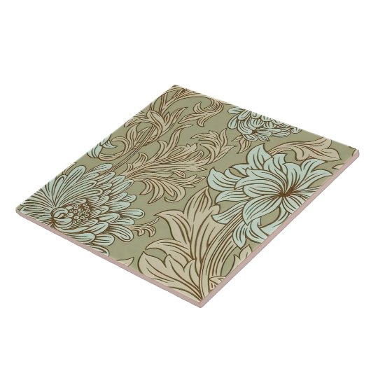 William Morris Chrysanthemum Pattern Ceramic Tile Tegeltje (Zijkant)