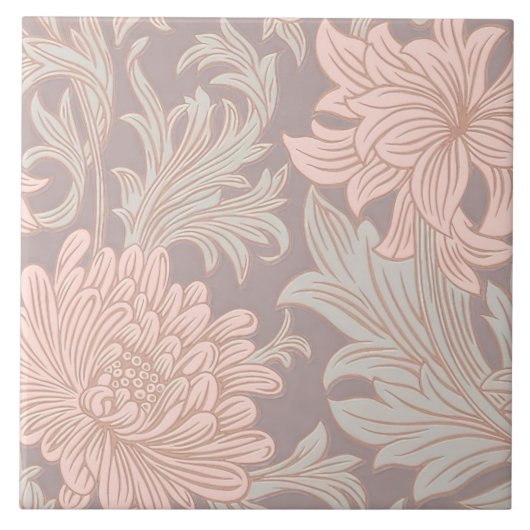 William Morris Chrysanthemum Pattern Ceramic Tile Tegeltje (Voorkant)