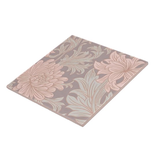 William Morris Chrysanthemum Pattern Ceramic Tile Tegeltje (Zijkant)