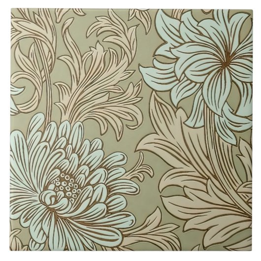 William Morris Chrysanthemum Pattern Ceramic Tile Tegeltje (Voorkant)