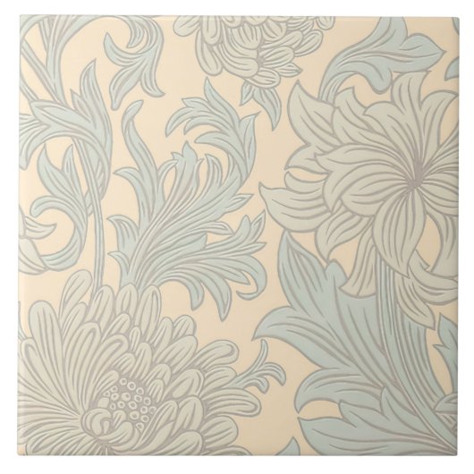William Morris Chrysanthemum Pattern Ceramic Tile Tegeltje (Voorkant)