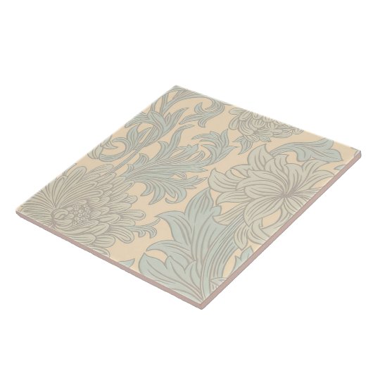 William Morris Chrysanthemum Pattern Ceramic Tile Tegeltje (Zijkant)