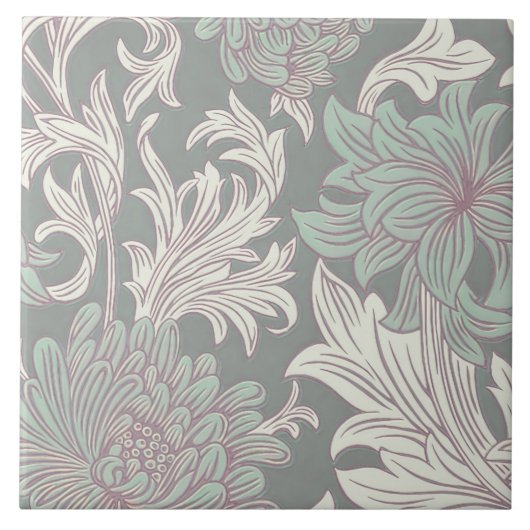 William Morris Chrysanthemum Pattern Ceramic Tile Tegeltje (Voorkant)