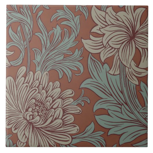 William Morris Chrysanthemum Pattern Ceramic Tile Tegeltje (Voorkant)