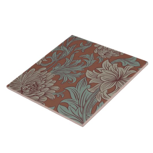 William Morris Chrysanthemum Pattern Ceramic Tile Tegeltje (Zijkant)