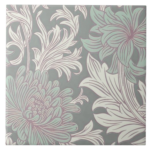 William Morris Chrysanthemum Pattern Ceramic Tile Tegeltje (Voorkant)
