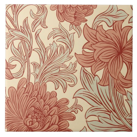 William Morris Chrysanthemum Pattern Ceramic Tile Tegeltje (Voorkant)
