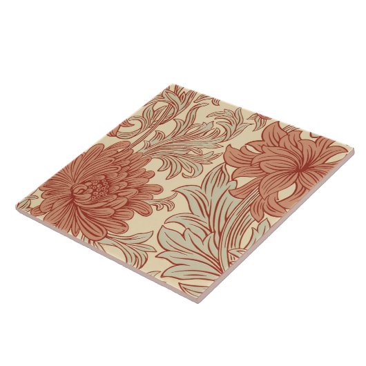 William Morris Chrysanthemum Pattern Ceramic Tile Tegeltje (Zijkant)