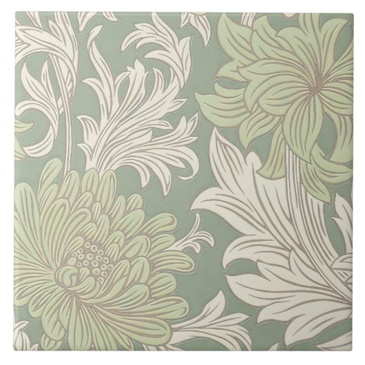 William Morris Chrysanthemum Pattern Ceramic Tile Tegeltje (Voorkant)