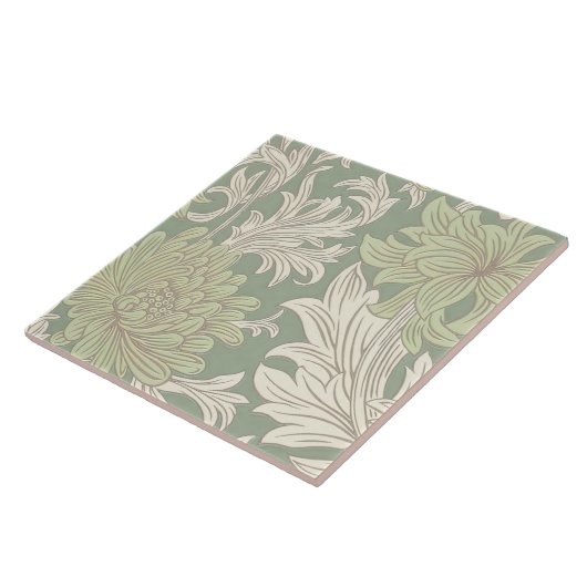 William Morris Chrysanthemum Pattern Ceramic Tile Tegeltje (Zijkant)