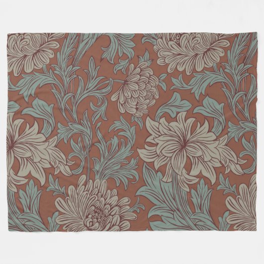 William Morris Chrysanthemum Pattern Fleece Blanke (Voorkant (Horizontaal))