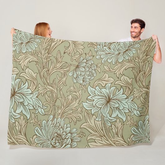 William Morris Chrysanthemum Pattern Fleece Blanke Deken (In situ)