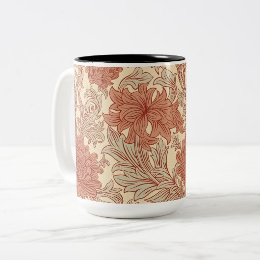 William Morris Chrysanthemum Pattern Two-Tone Coff Tweekleurige Koffiemok (Voorkant links)