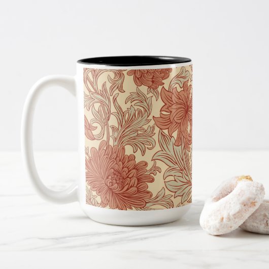 William Morris Chrysanthemum Pattern Two-Tone Coff Tweekleurige Koffiemok (Met donut)