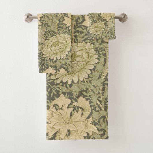 William Morris Chrysanthemum Sage Flower Bad Handdoek (Insitu)