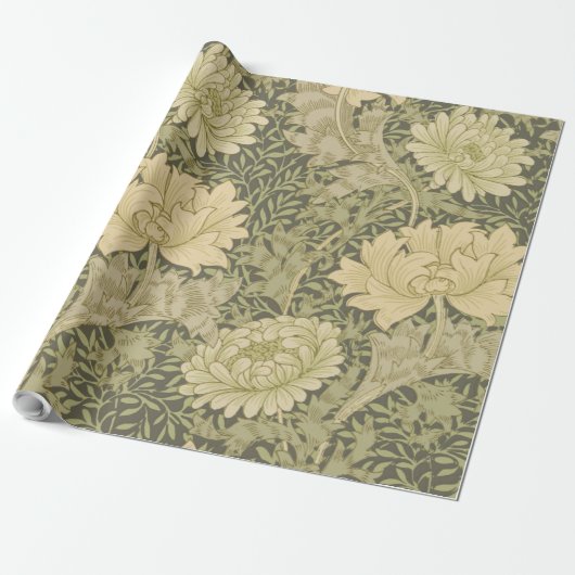 William Morris Chrysanthemum Sage Flower Cadeaupapier (Uitgerold)