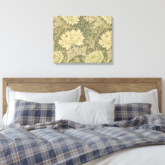 William Morris Chrysanthemum Sage Flower Canvas Afdruk (Insitu (Slaapkamer))