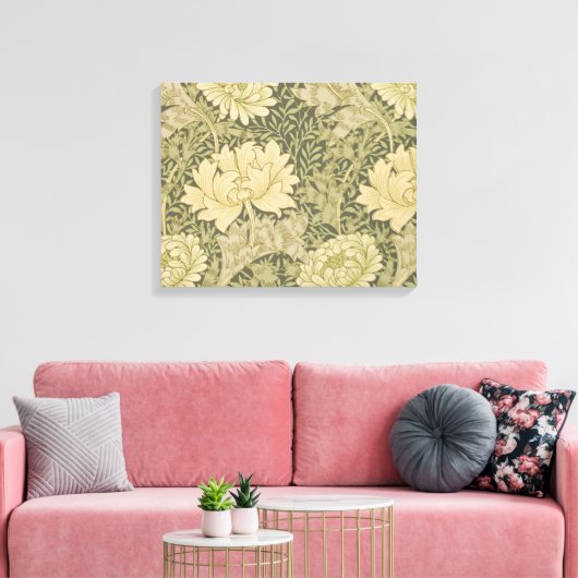 William Morris Chrysanthemum Sage Flower Canvas Afdruk (Insitu (Woonkamer))