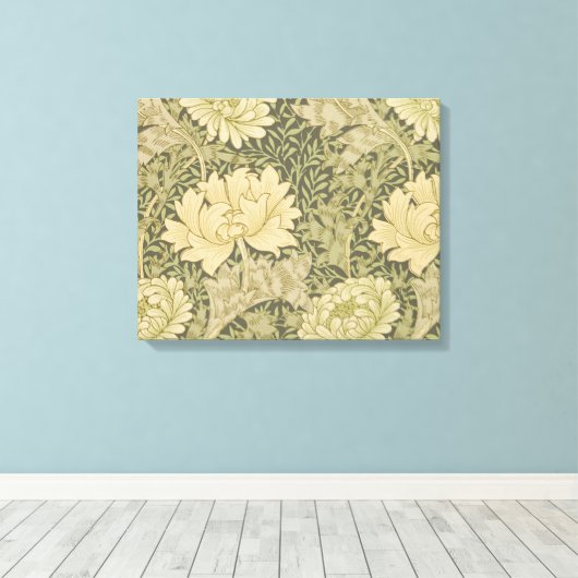 William Morris Chrysanthemum Sage Flower Canvas Afdruk (Insitu (Houten vloer))