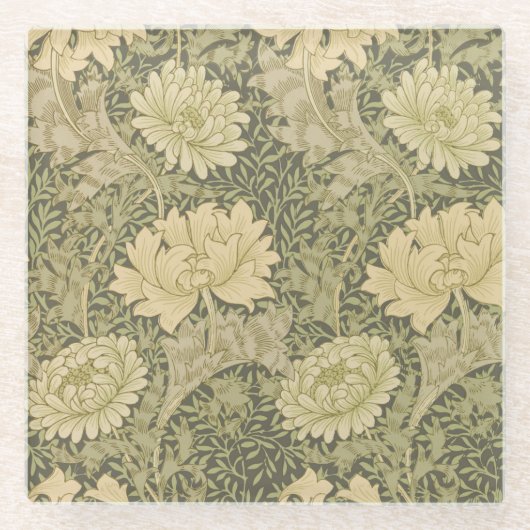 William Morris Chrysanthemum Sage Flower Glazen Onderzetter (Voorkant)
