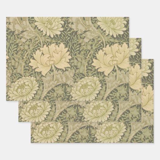 William Morris Chrysanthemum Sage Flower Inpakpapier Vel (Set)