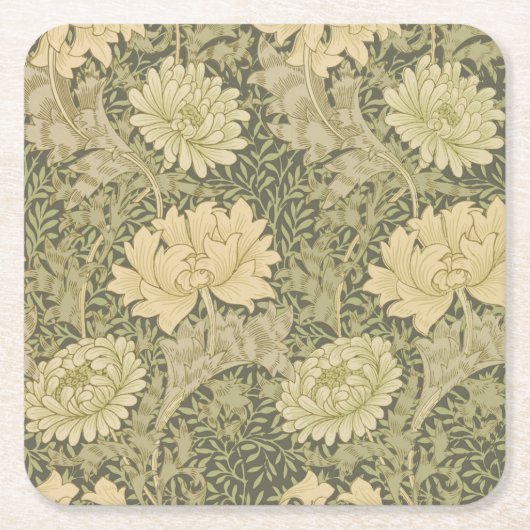 William Morris Chrysanthemum Sage Flower Kartonnen Onderzetters (Voorkant)