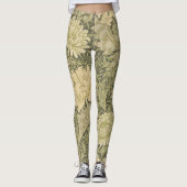 William Morris Chrysanthemum Sage Flower Leggings (Voorkant)