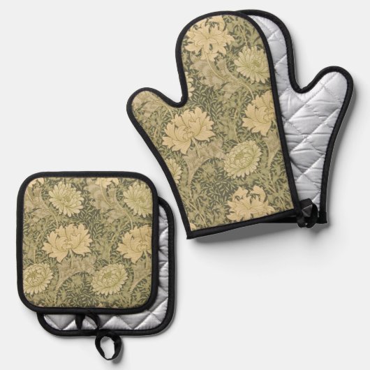 William Morris Chrysanthemum Sage Flower Ovenwant & Pannenlap Set (Voorkant / Achterkant)