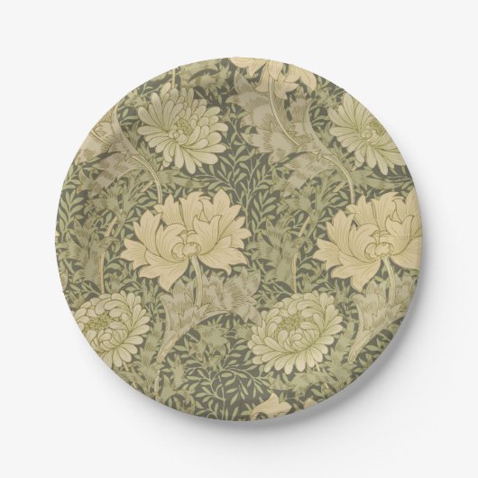 William Morris Chrysanthemum Sage Flower Papieren Bordje (Voorkant)