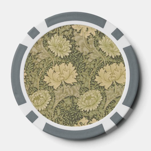 William Morris Chrysanthemum Sage Flower Poker Chips (Achterkant)