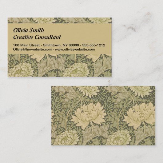 William Morris Chrysanthemum Sage Flower Visitekaartje (Voorkant / Achterkant)