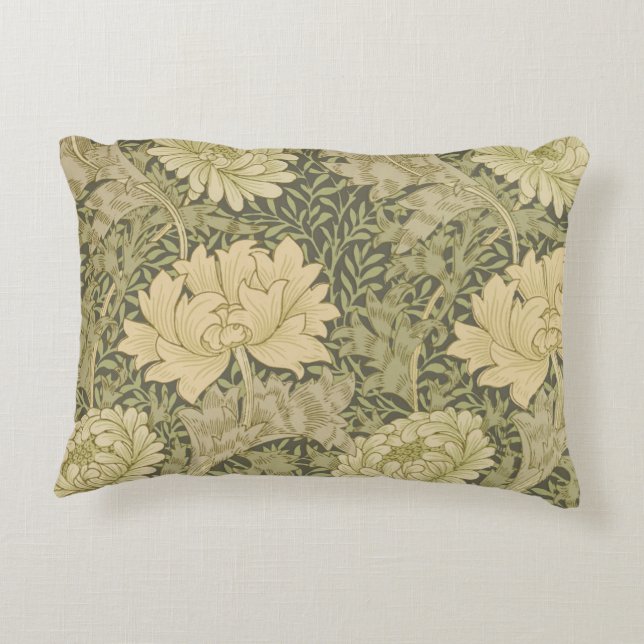 William Morris Chrysanthemum Salie Bloem Accent Kussen (Achterkant)