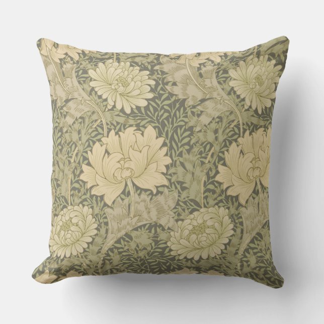 William Morris Chrysanthemum Salie Bloem Buitenkussen (Voorkant)