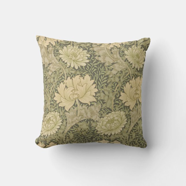 William Morris Chrysanthemum Salie Bloem Kussen (Voorkant)
