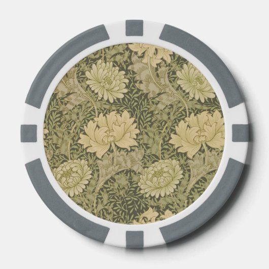 William Morris Chrysanthemum Salie Bloem Poker Chips (Voorkant)