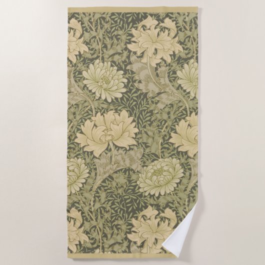 William Morris Chrysanthemum Salie Bloem Strandlaken (Voorkant)