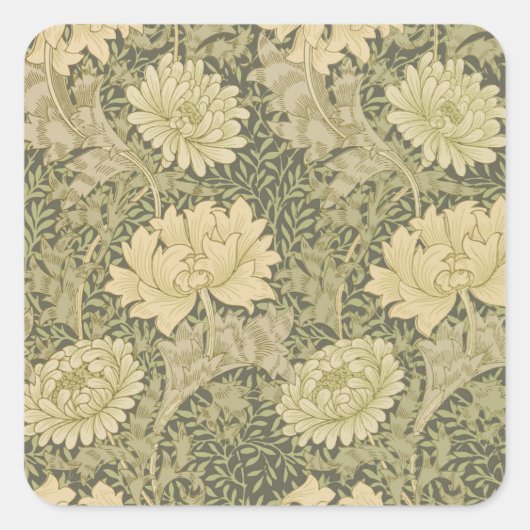 William Morris Chrysanthemum Salie Bloem Vierkante Sticker (Voorkant)