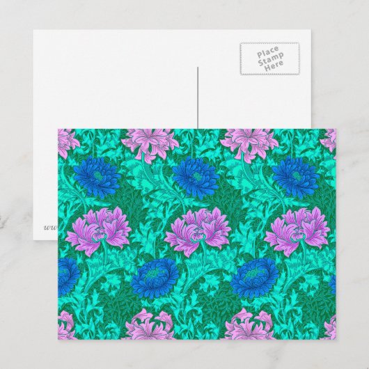 William Morris Chrysanthemums, Aqua en Violet Briefkaart (Voorkant / Achterkant)