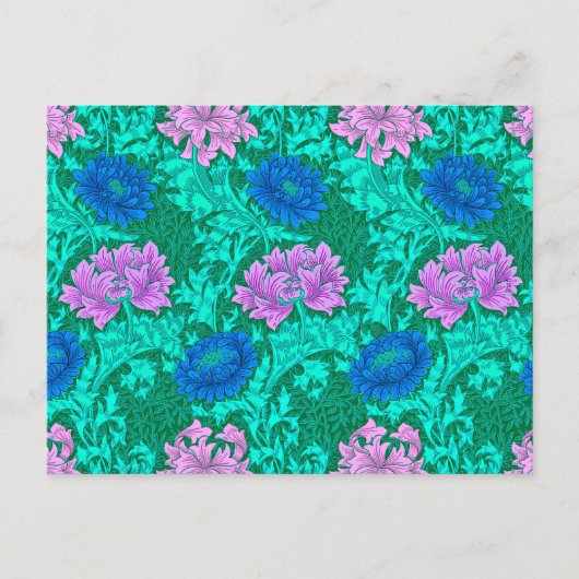 William Morris Chrysanthemums, Aqua en Violet Briefkaart (Voorkant)
