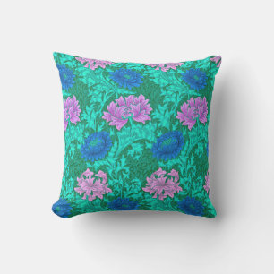 William Morris Chrysanthemums, Aqua en Violet Buitenkussen