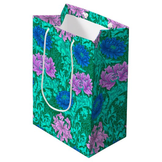 William Morris Chrysanthemums, Aqua en Violet Medium Cadeauzakje (Voorkant Gekanteld)