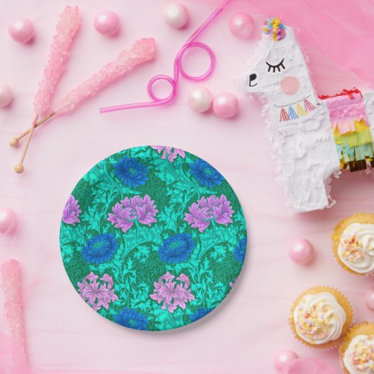 William Morris Chrysanthemums, Aqua en Violet Papieren Bordje (Feest)