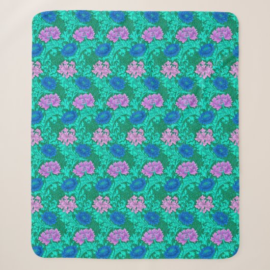 William Morris Chrysanthemums, Aqua en Violet Sherpa Deken (Voorkant)