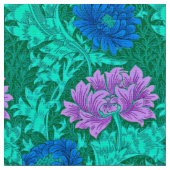 William Morris Chrysanthemums, Aqua en Violet Stof (Close Up)