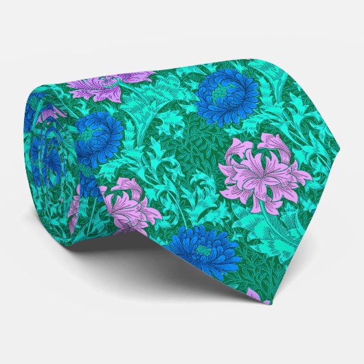 William Morris Chrysanthemums, Aqua en Violet Stropdas (Opgerold)