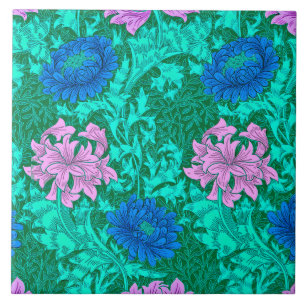 William Morris Chrysanthemums, Aqua en Violet Tegeltje